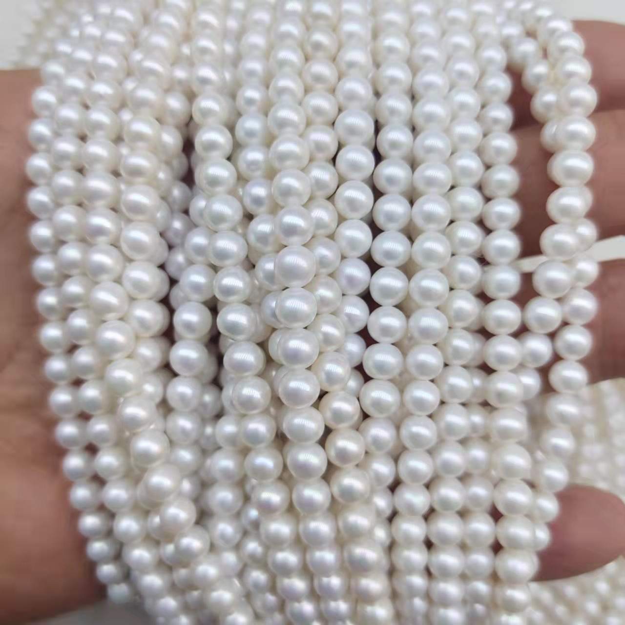 3-7.5 mm AAA good quality round shape natural freshwater pearls in strand loose pearl wholesale price