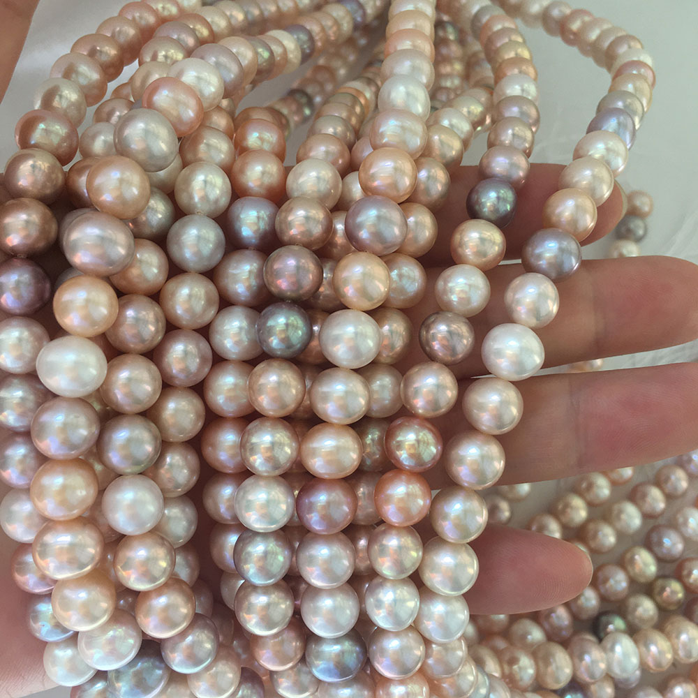 7.5-8.5mm AA Grade Good Quality Round Shape freshwater pearls in strand,Real Natural Pearl Wholesale freshwater Baroque pearl with factory direct prices.