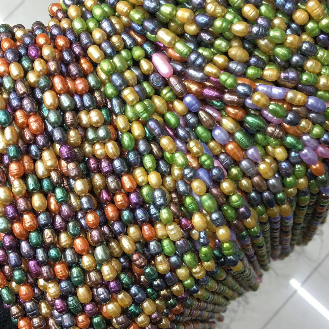 5-6 mm rice shape freshwater pearls for sale mix colors loose wholesale freshwater pearl in strand -37 cm