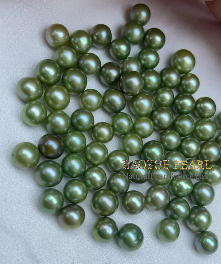 8-9 mm AA round olive green pearl with wholesales price, Natural pearls Wholesaler loose freshwater pearl with half or no hole drilled