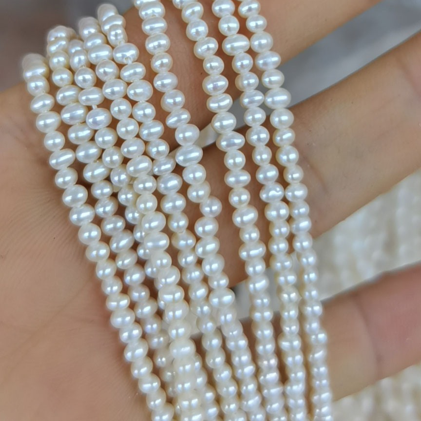 3-4 mm mini near round freshwater pearl AA grade loose in strand Natural pearls supplier and wholesale freshwater pearl with farm direct prices