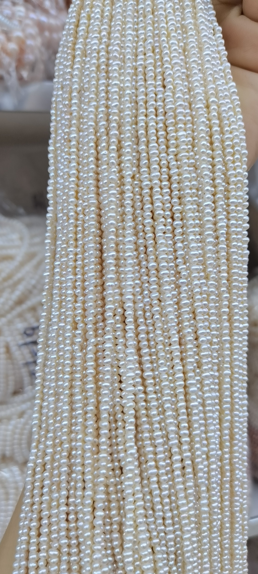 3-4 mm mini near round freshwater pearl AA grade loose in strand Natural pearls supplier and wholesale freshwater pearl with farm direct prices