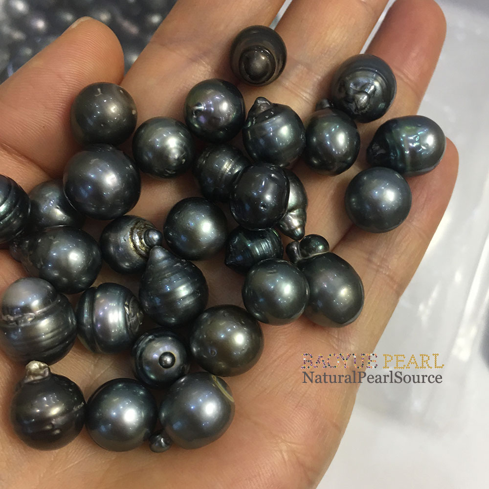 Pearls wholesale DIY BEADS,8-13 mm good luster A Tahitian pearl baroque nature loose tahitian pearl with half,OR no hole,black color