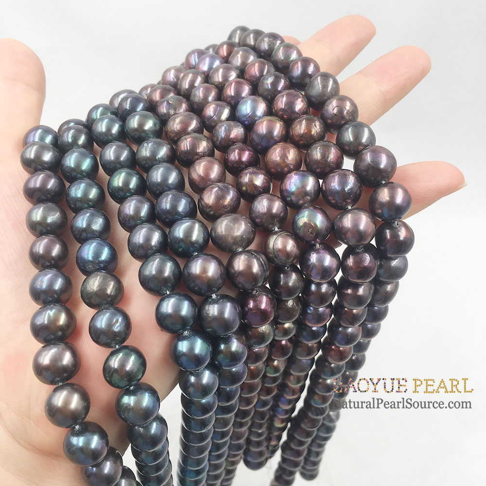 16 Inch 9-10 mm Black Freshwater Pearls Near Round in strand with farmer wholesaler prices