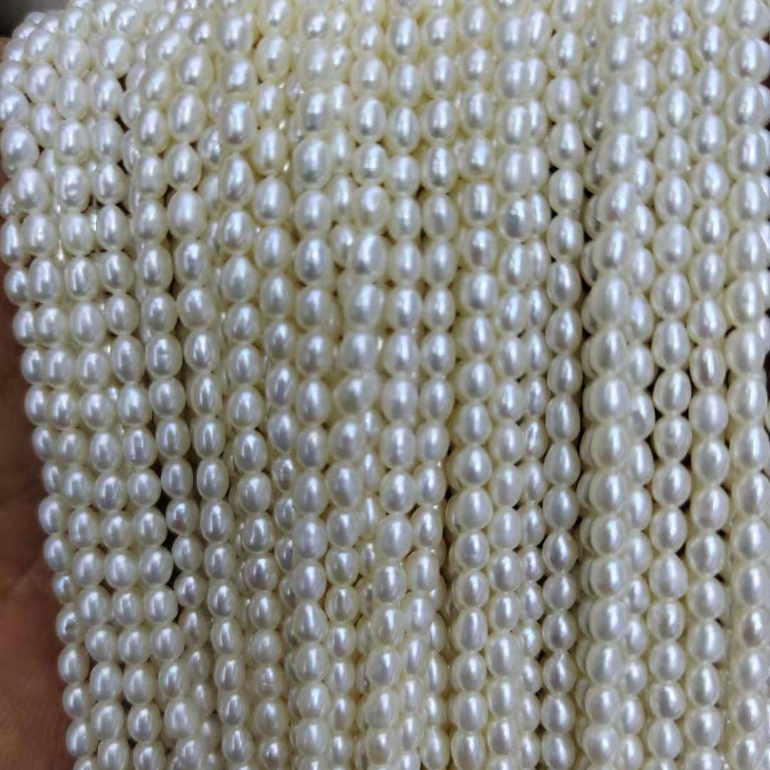 3-4 mm AA good quality freshwater pearls necklace rice shape pearl loose wholesale freshwater pearl in strand -37 cm
