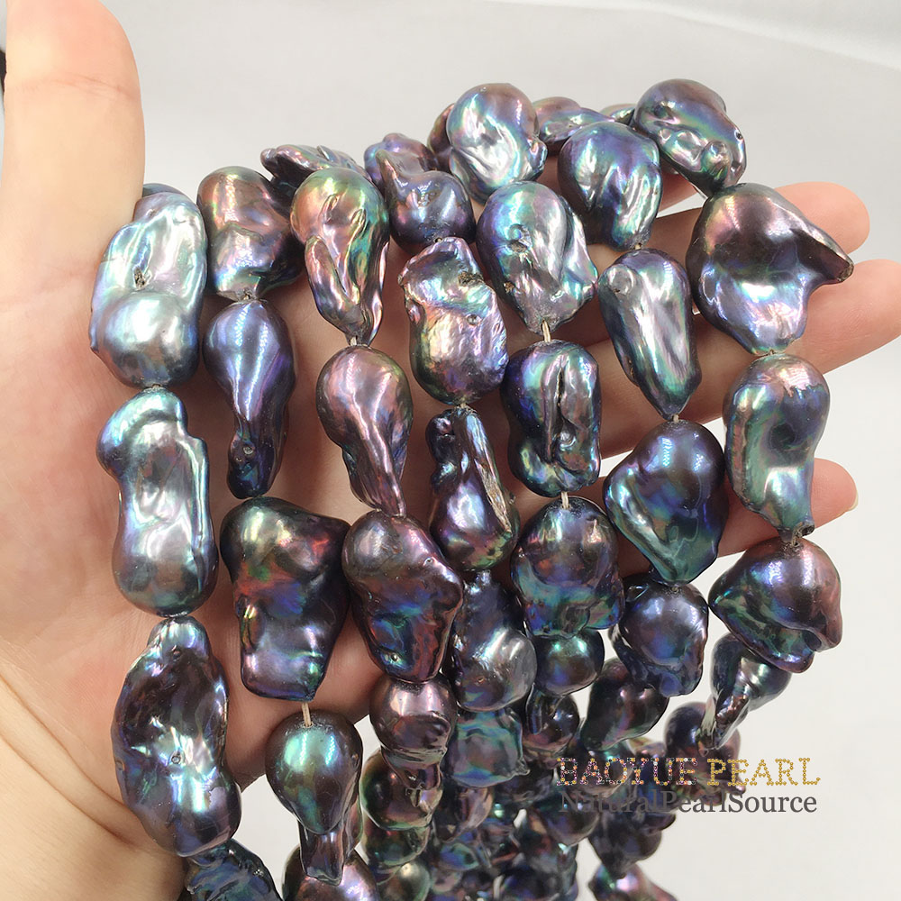100% Keshi pearls in strand , 13-30mm biggest baroque Keshi pearl wholesale black color ,full hole drilled . 