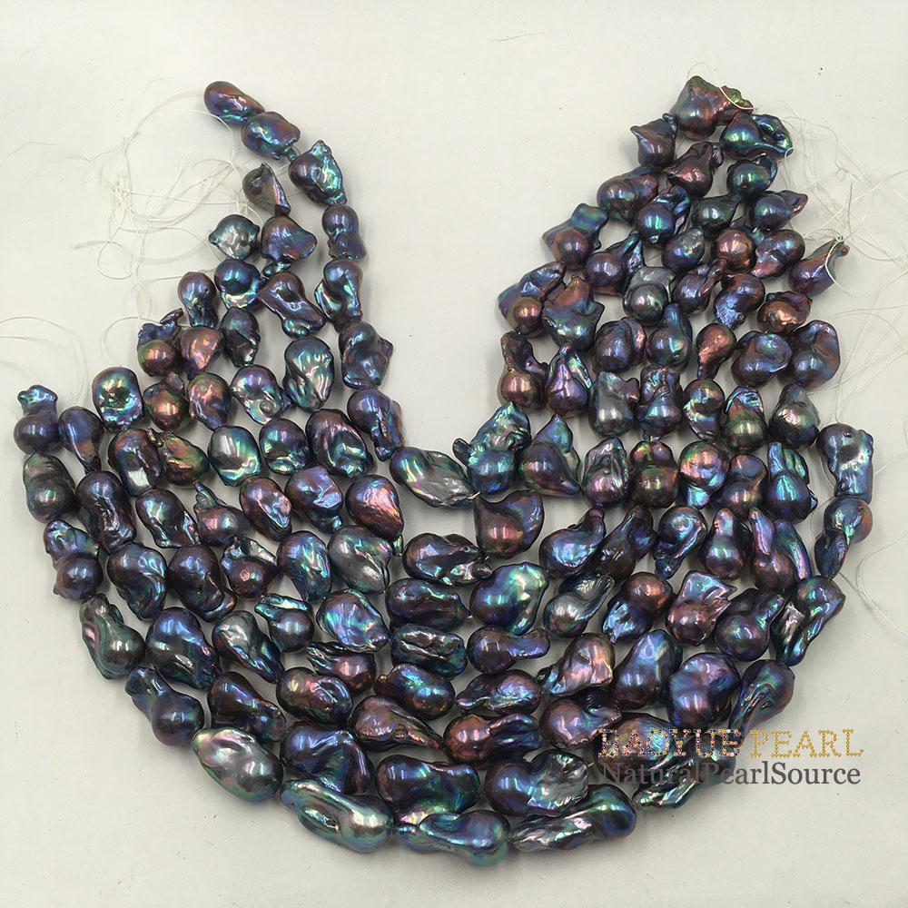 100% Keshi pearls in strand , 13-30mm biggest baroque Keshi pearl wholesale black color ,full hole drilled . 