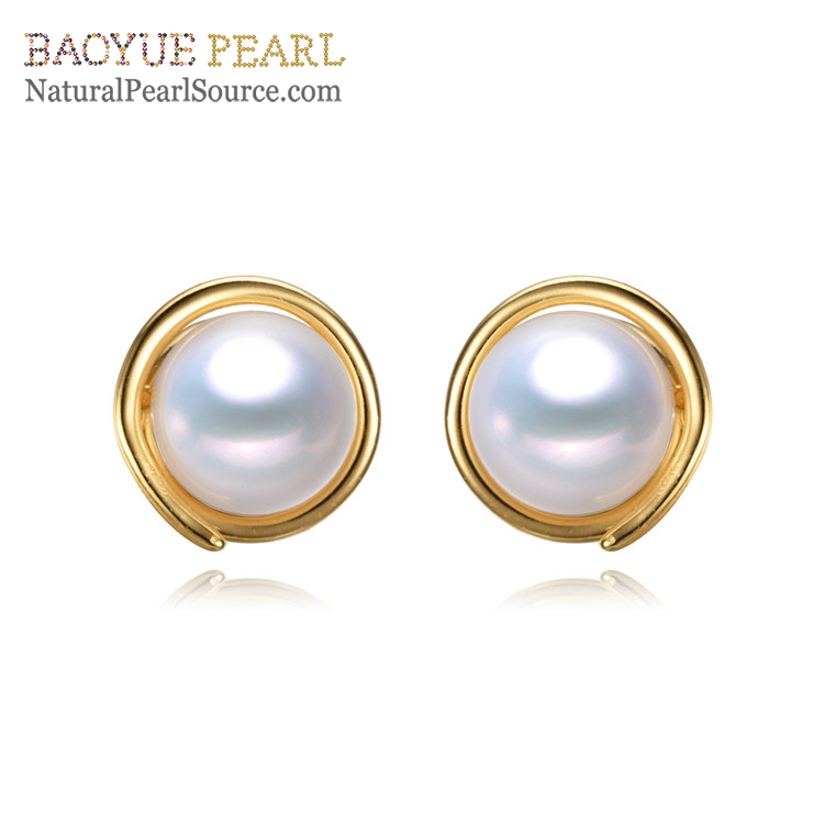 9-9.5mm button 3A pearl earrings , white color natural korean zircon pearl stud earings Freshwater pearl earrings wholesale