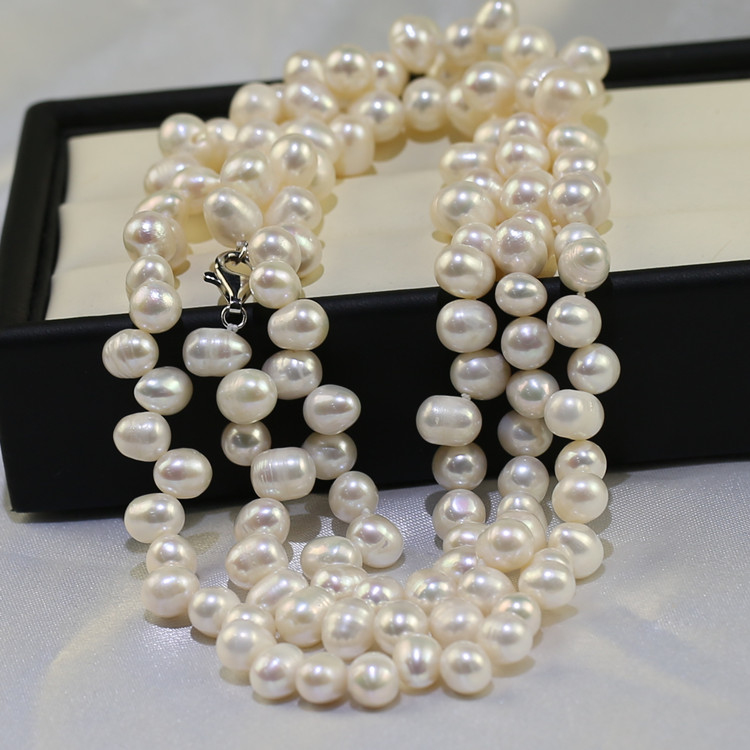 7-8mm natural pearl source long necklace wholesale 3A rice pearl necklace manufacturer