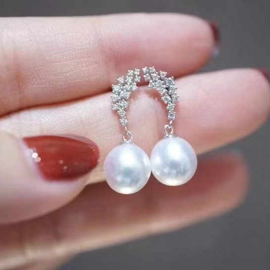 8mm Near round freshwater pearl wedding earrings set Freshwater pearl earrings wholesale