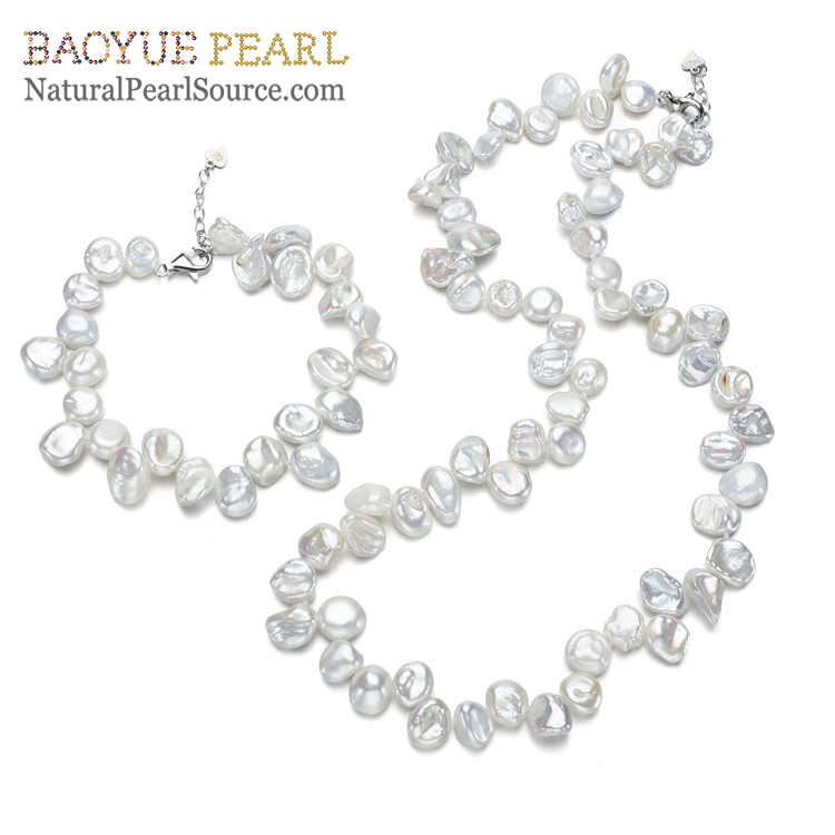 8mm keshi necklace and bracelet white drop pearl set