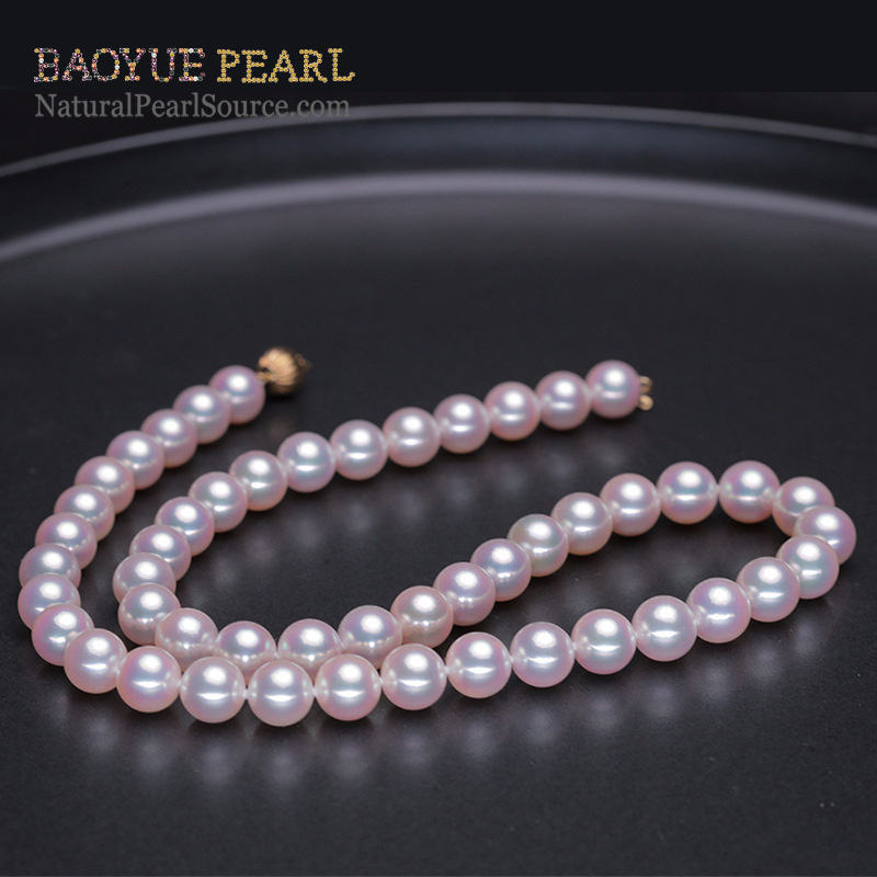 6mm Akoya pearl necklace round shape top grade 3A with 18k clasp white color Akoya pearl necklace wholesale