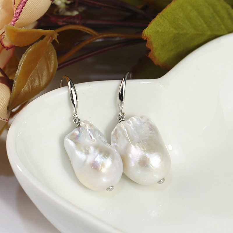 15*20mm Big nature baroque earrings 15*20mm freshwater pearl earrings Natural pearl jewelry wholesale