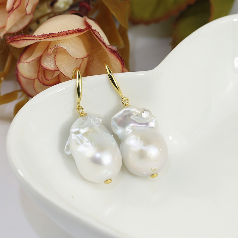 15*20mm Big nature baroque earrings 15*20mm freshwater pearl earrings Natural pearl jewelry wholesale