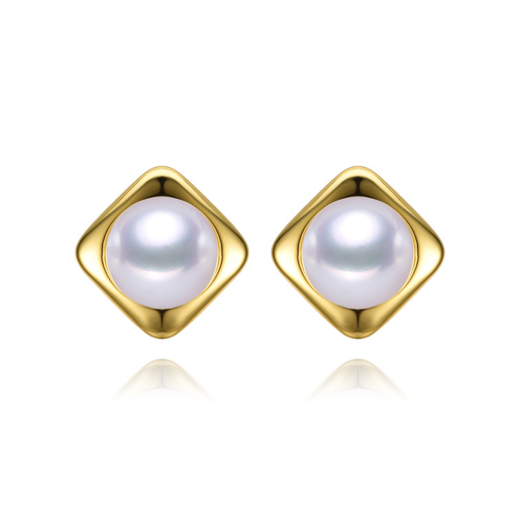  8.5-9mm button freshwater pearl earrings  3A silver and golden color fitting 925 sterling silver pearl earrings wholesale