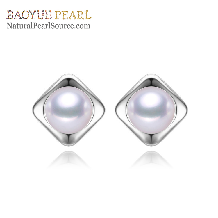 8.5-9mm button freshwater pearl earrings  3A silver and golden color fitting 925 sterling silver pearl earrings wholesale