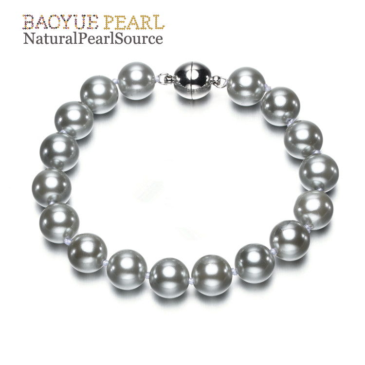 10mm cheap handmade pearl bracelet shell pearl bracelet white color magnetic clasp jewelry bracelet wholesale