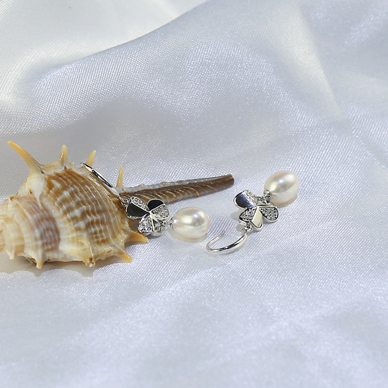 8mm Clover Freshwater pearl earring , Clover shell earrings manufacturer Freshwater Pearl Earrings wholesale
