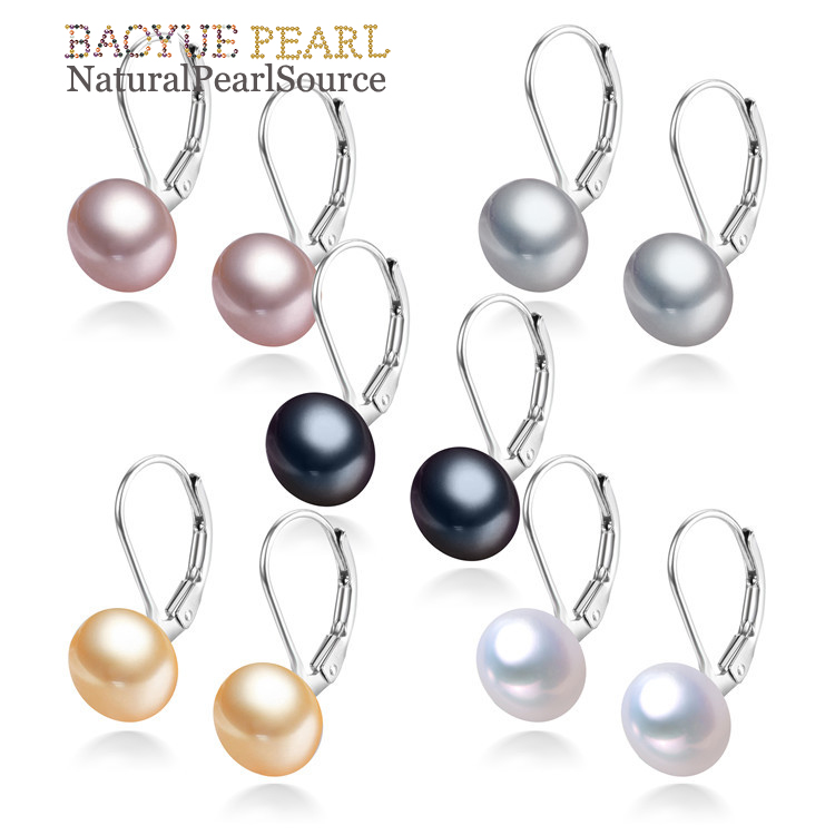 9mm Cultured pearls jewelry wholesale, natural pearls jewelry manufactures Freshwater Pearl Earrings wholesale