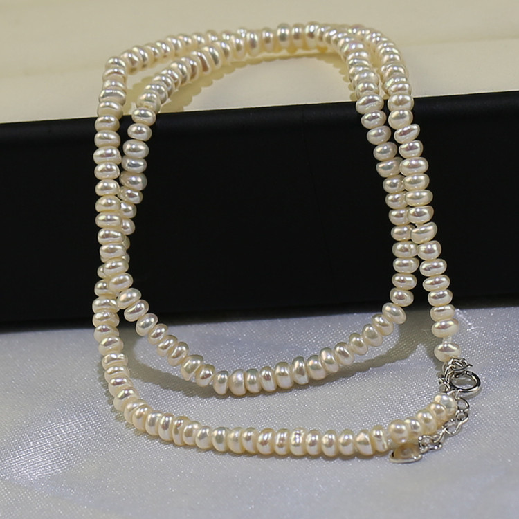 3-4 mm Freshwater Pearl necklaces button shape freshwater pearl necklace 16inches cultured pearl freshwater pearl necklace wholesale