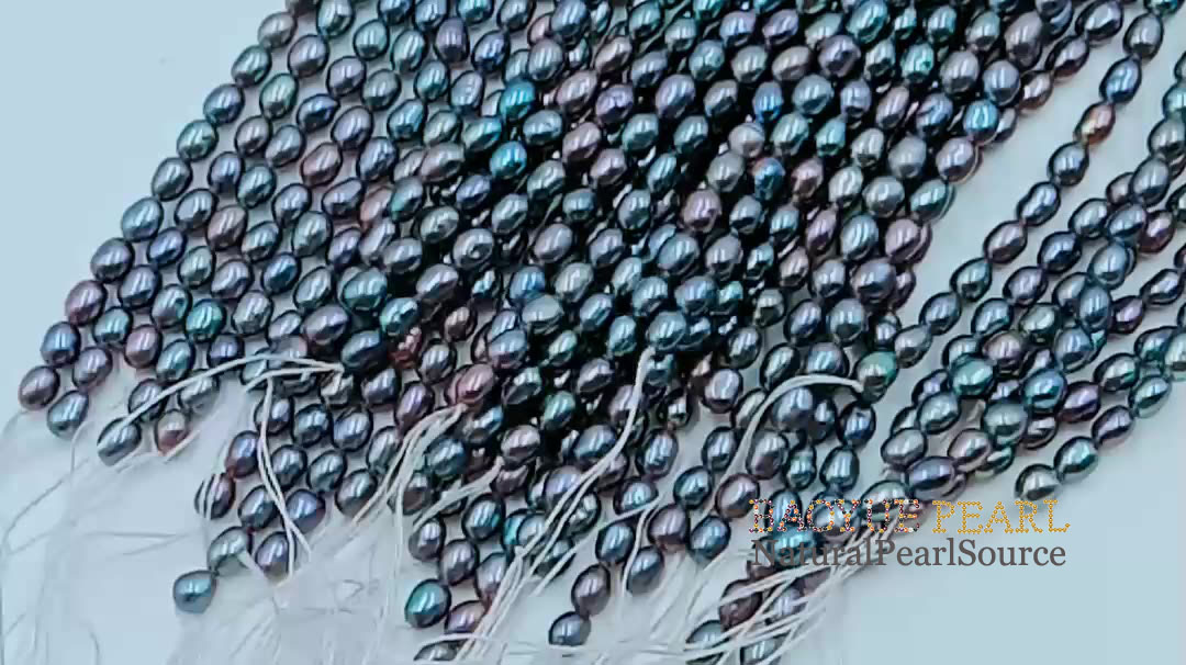 3-4mm black rice shape Freshwater Pearls wholesale loose pearl in strand,mini freshwater pearl wholesaler from China