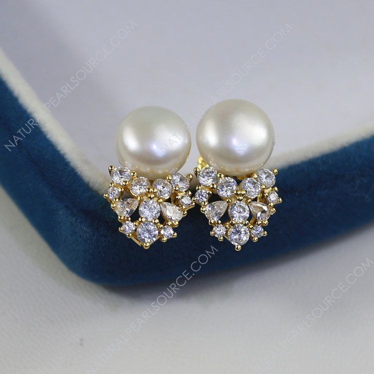 9mm button 3A grade freshwater earrings pearl stud real 925 sterling silver earings wholesale