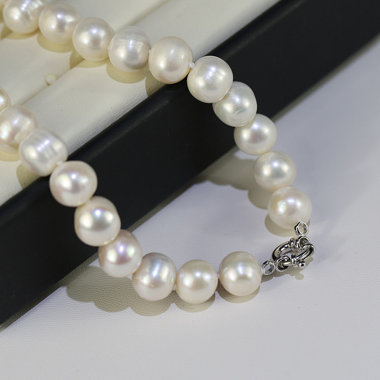 11-12mm Freshwater pearl accessories potato AA- grade white color 18 inches long real freshwater pearl necklace
