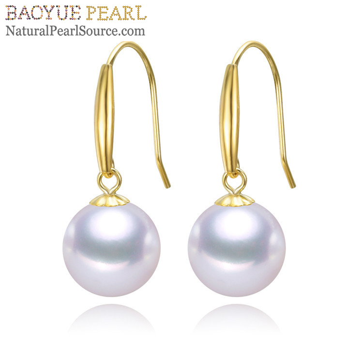 Freshwater pearl earrings wholesale round 18K real genuine gold freshwater natural earring, freshwater pearl earring  jewelry wholesale