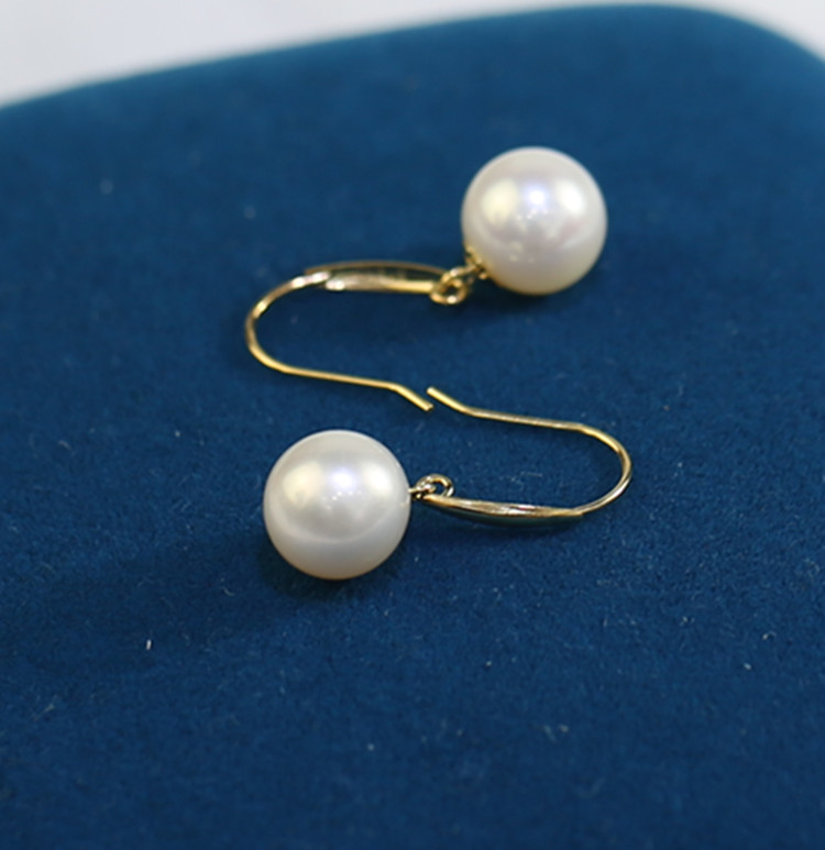 Freshwater pearl earrings wholesale round 18K real genuine gold freshwater natural earring, freshwater pearl earring  jewelry wholesale