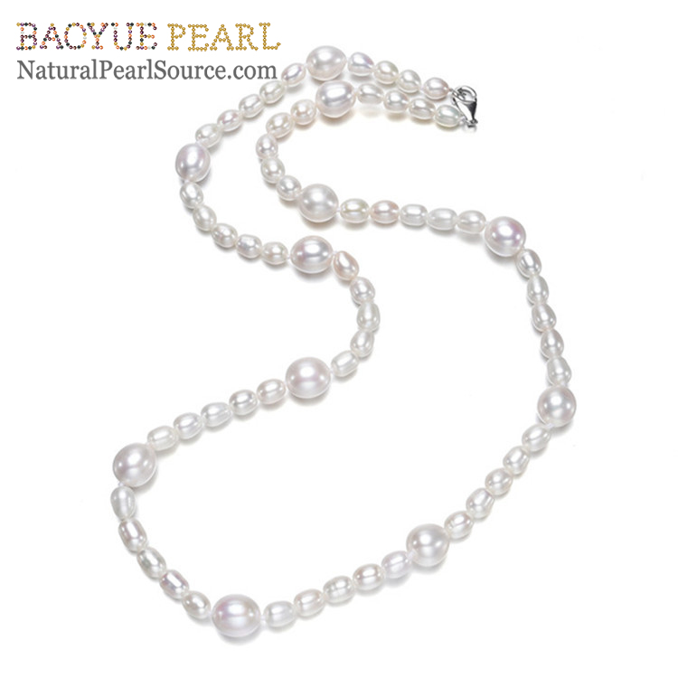 5&9mm freshwater pearl initial necklace rice shape freshwater pearl necklace 3A 16inches 925 sterling silver necklace wholesale