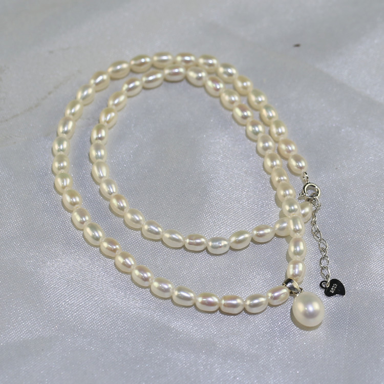 5&8mm rice shape freshwater pearl necklace 3A 16inches 925 sterling silver freshwater cultered pearl initial necklace