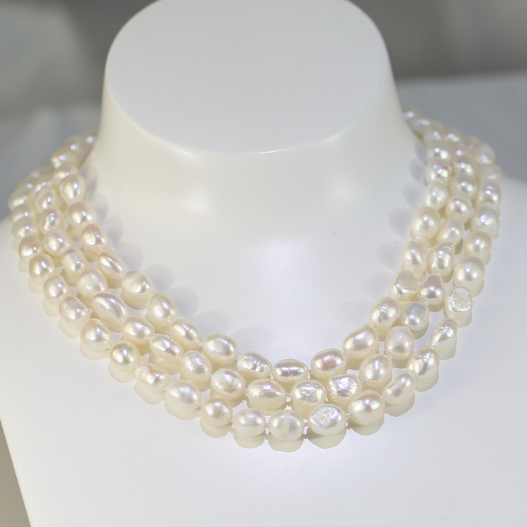 8mm Freshwater pearl necklace baroque shape 63 inches long white color AA grade good quality Pearl necklace wholesale