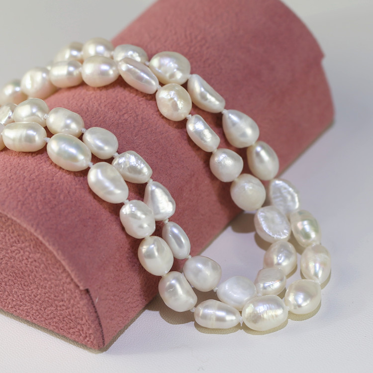 8mm Freshwater pearl necklace baroque shape 63 inches long white color AA grade good quality Pearl necklace wholesale