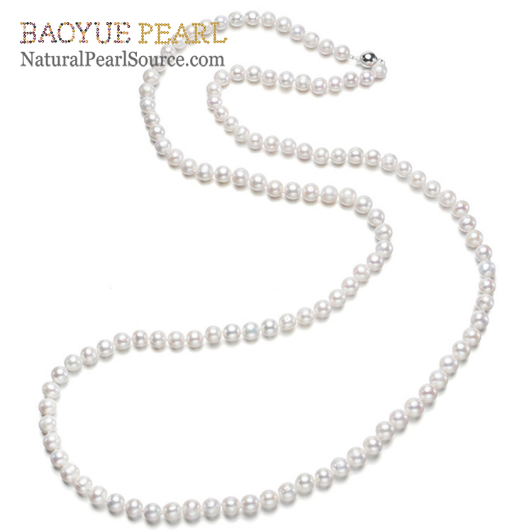 8mm near round AA 40inches Good quality real party pearl necklaces Freshwater pearl necklace wholesale