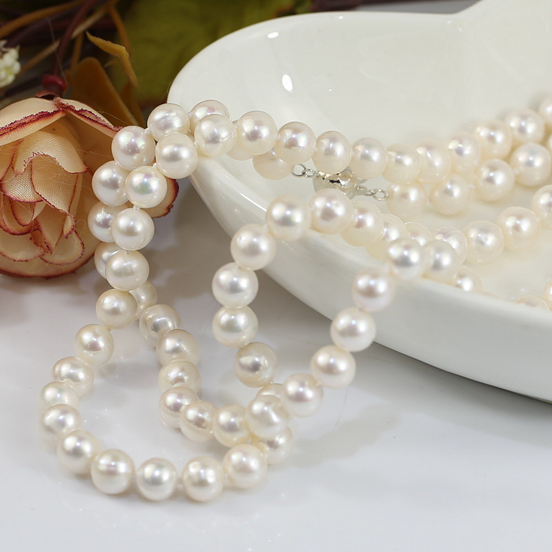 8mm near round AA 40inches Good quality real party pearl necklaces Freshwater pearl necklace wholesale