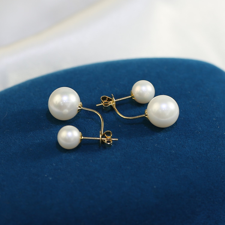 6.5-7mm and 8.5-9mm round 18k gold large pearl earrings women freshwater pearl earring gift earings wholesale