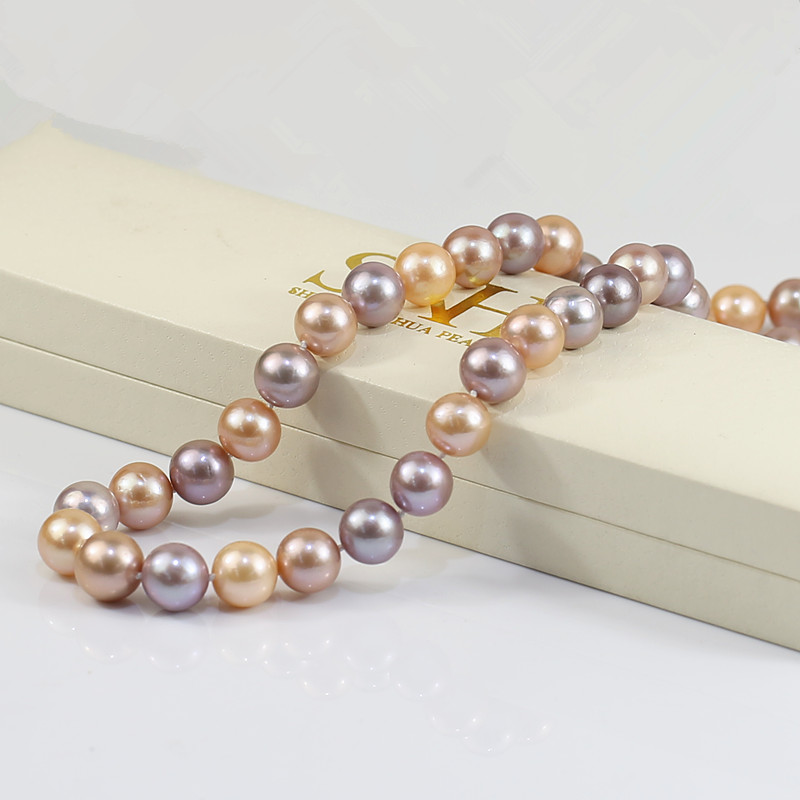11-13mm multi color natural pearl necklace jewelry for women round shape freshwater necklace wholesale