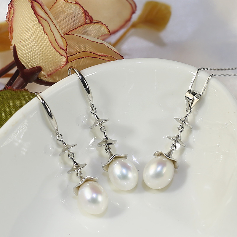 8mm Natural Drop Pearl Jewelry Sets wholesale Freshwater pearl jewelry set wholesale