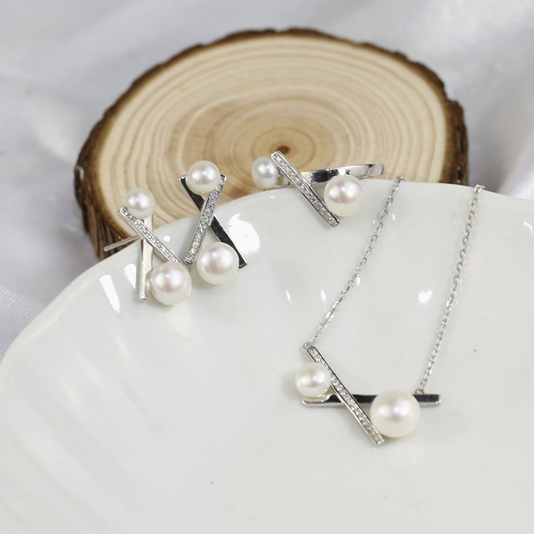 8mm Button Natural Freshwater Pearl Jewelry Set for Women. pure pearl jewelry wholesale