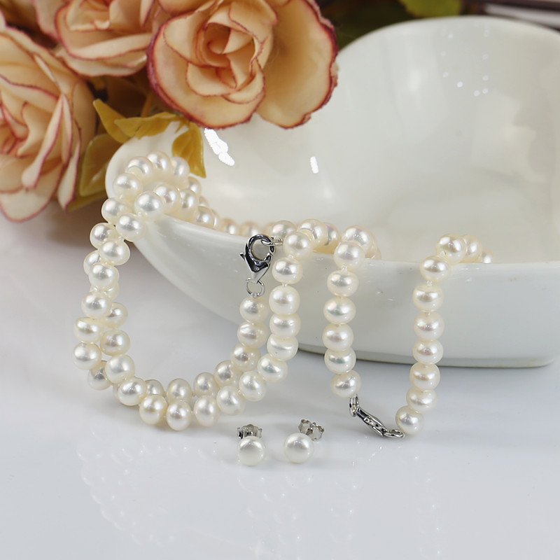 6mm button 3A Women Fashion Natural Freshwater Pearl Jewelry Set, natural freshwater pearl jewelry set wholesale