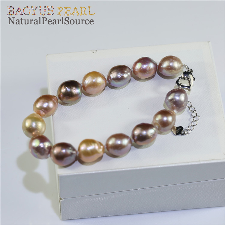 11-12mm Natural Pearl Beads Bracelet  AA edison baroque Women Charm freshwater pearl jewelry bracelets