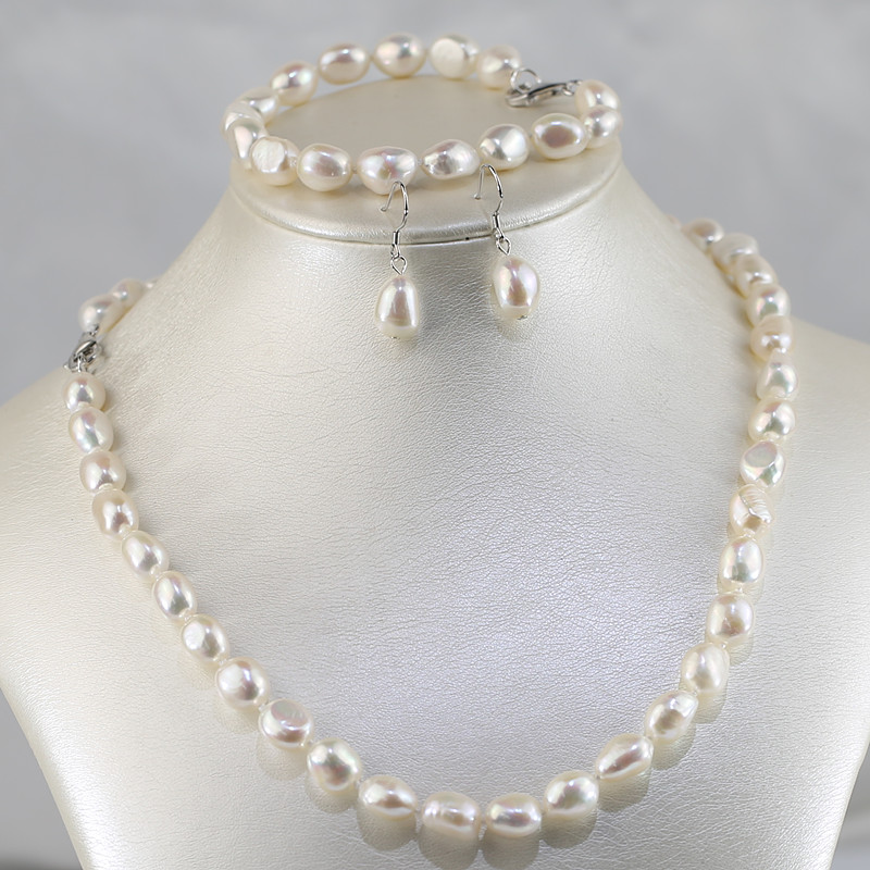 9mm nugget 3A Natural Real Freshwater pearl set charm, pure pearl jewelry wholesale.