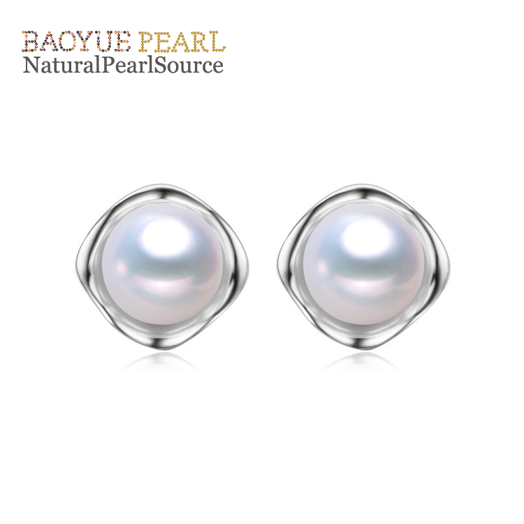8mm button 3A natural freshwater jewelry wholesale 925 sterling silver pearl stud earrings, freshwater pearl earrings wholesale