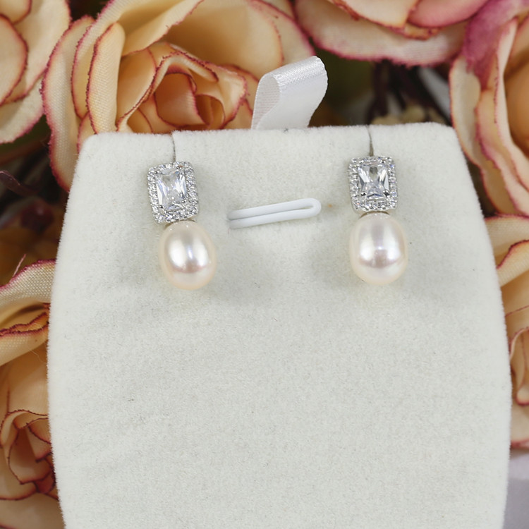 8mm Natural freshwater pearl elegant earrings,drop 925 silver Freshwater Natural Pearl Earrings With Low Price