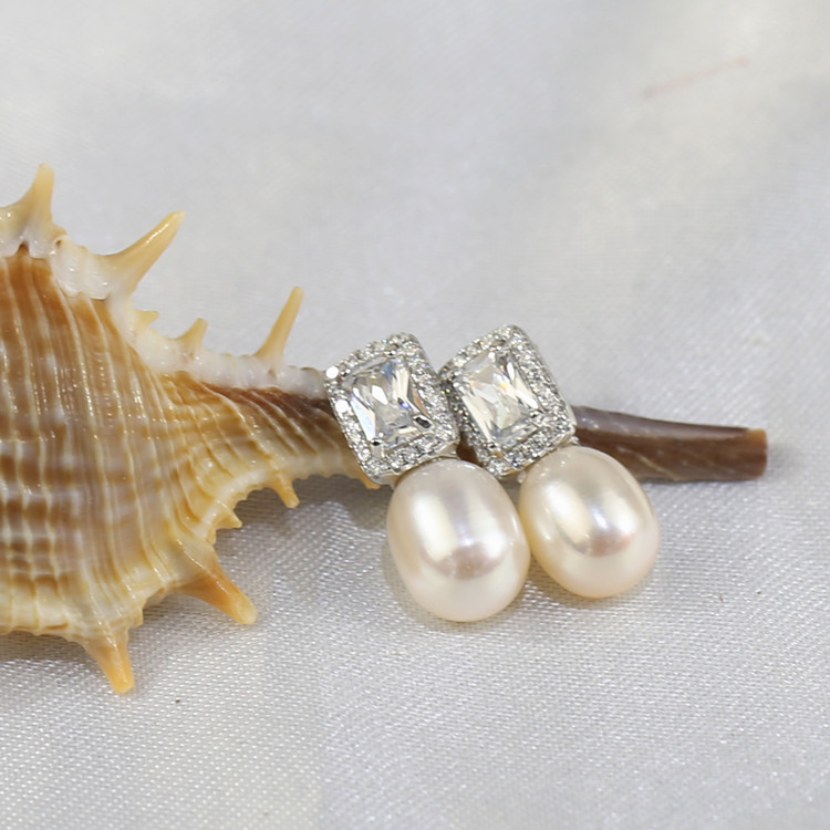 8mm Natural freshwater pearl elegant earrings,drop 925 silver Freshwater Natural Pearl Earrings With Low Price