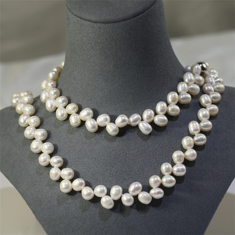 8mm drilled natural freshwater pearl necklace rice oval long string natural stone necklace jewelry wholesale