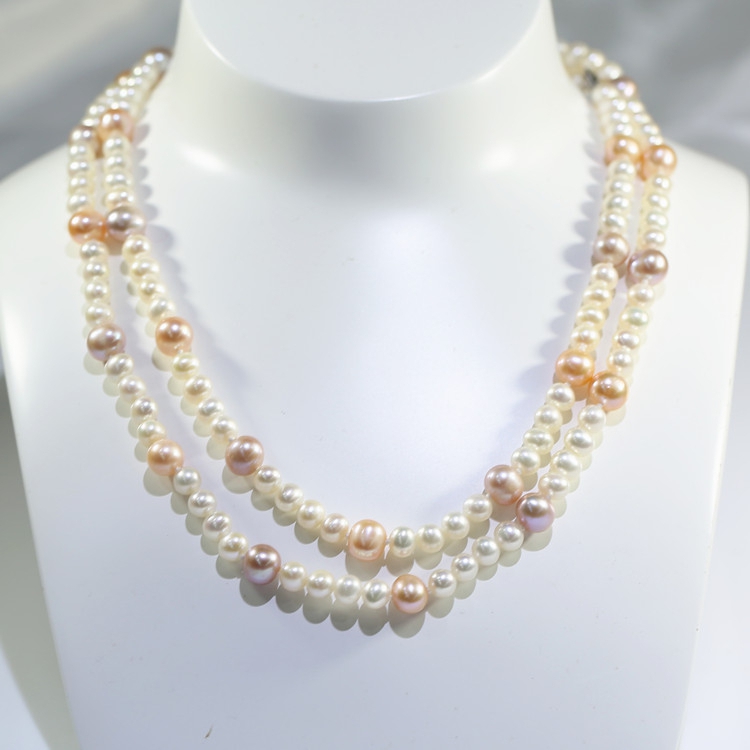 6-7mm natural pearl source necklace wholesale 3A rice pearl 16 inch near round necklace with love shape pendant
