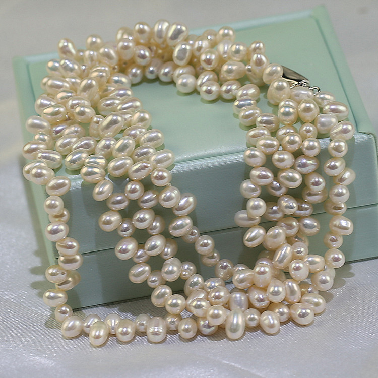 4-5mm oyster pearl necklace Freshwater pearl accessories AA 2rows natural freshwater real 18 inch freshwater pearl necklace wholesale