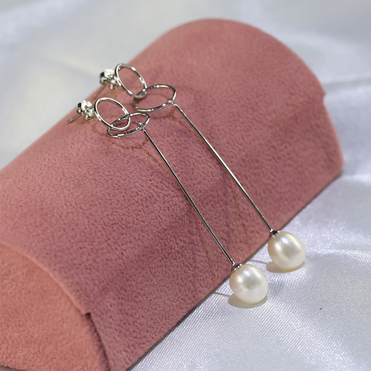 8mm natural freshwater new design pearl circle earrings, drop shape 3A grade freshwater pearl earrings wholesale