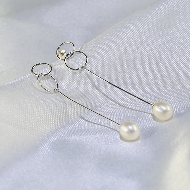 8mm natural freshwater new design pearl circle earrings, drop shape 3A grade freshwater pearl earrings wholesale